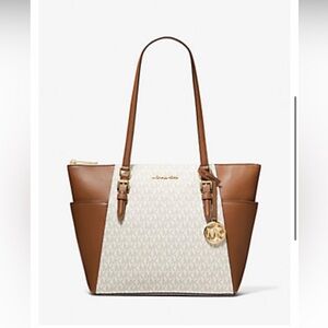 [Michael Kors] Charlotte Large Logo And Leather Top-Zip Tote Bag